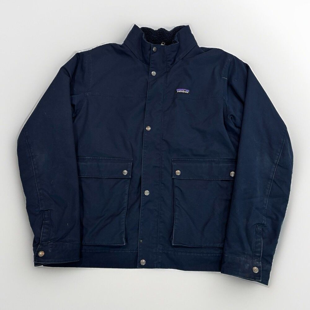 Patagonia Jacket Mens Size Large Maple Grove Canvas Sherpa Lined Navy Blue
